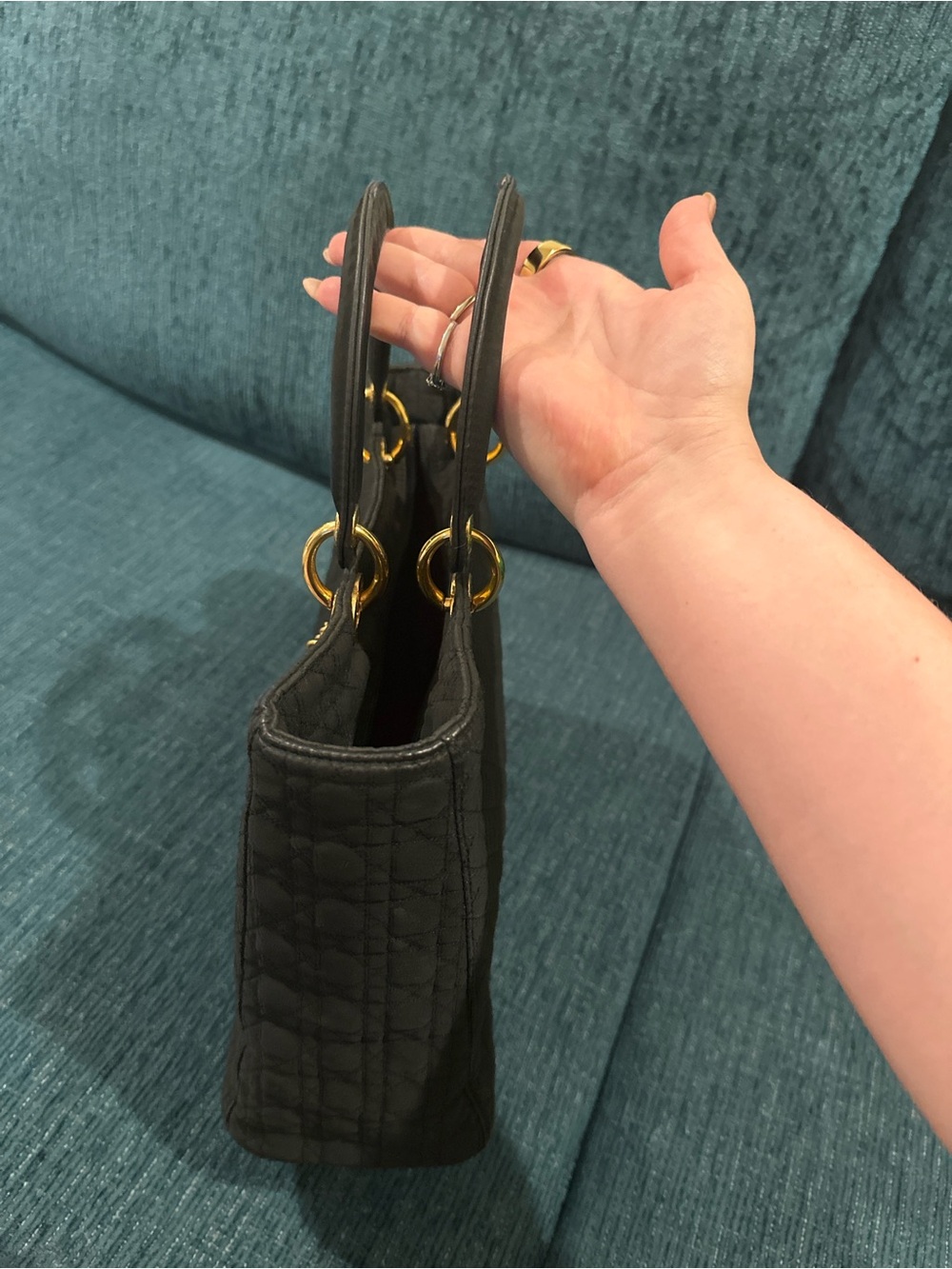 Dior Lady Bag - Vintage Black Canvas Top-Handle with Gold Hardware - Picture 4 of 5